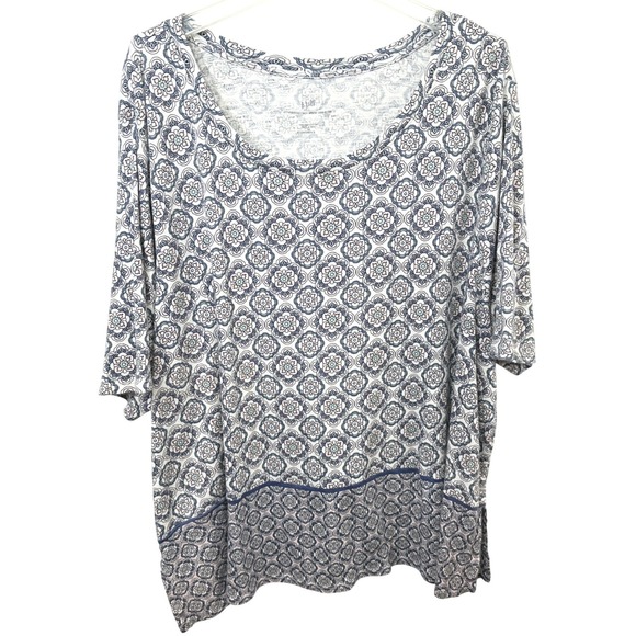J. Jill Tops - J. Jill Plus Size 4X Top Blue White Cotton Floral Medallion Boho Cottagecore 681